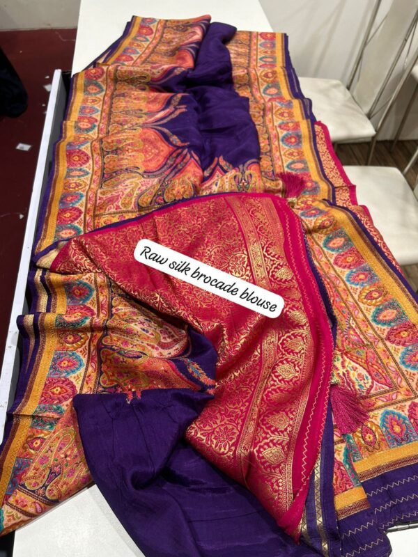 Exclusive quality munga kashmiri kani silk sarees with brocade blouse