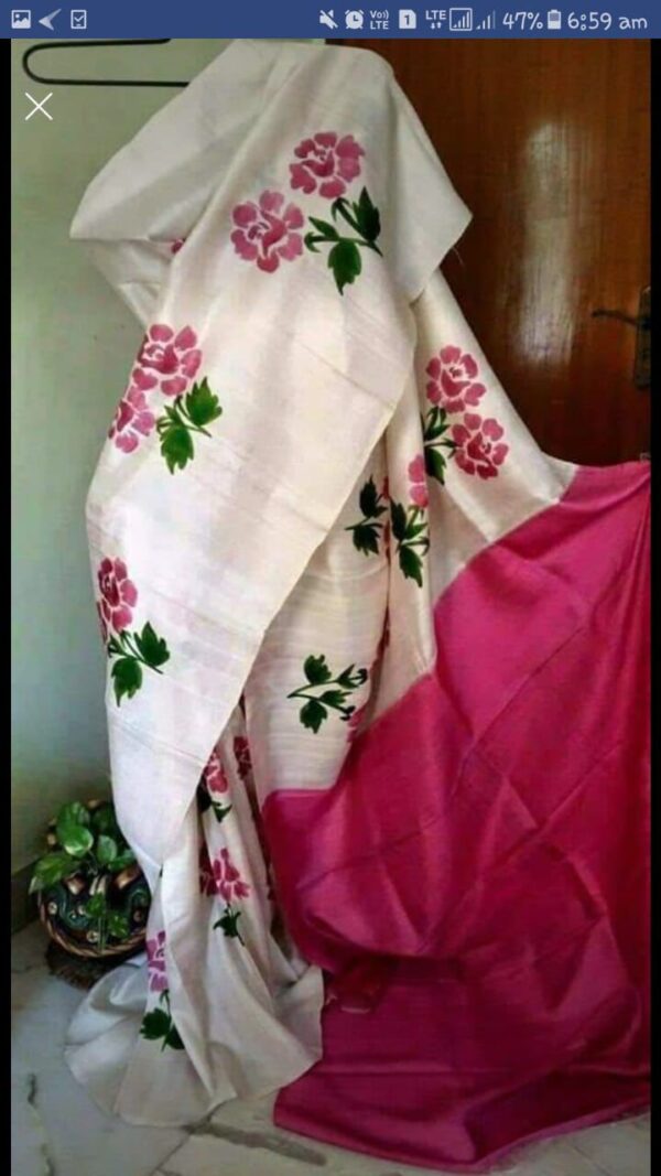3 ply block print murshidabad silk saree with bp and silk mark