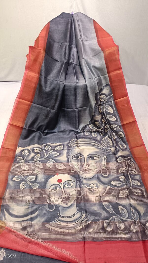 Zari Border Gachi Tassar Saree  Hand Painting