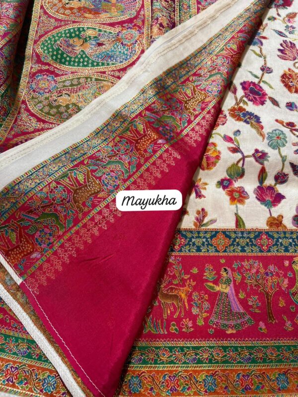Soft satin pashmina crepe silk (Ludhiana sarees)sarees with contrast rich kashimiri weaving borders