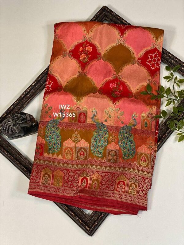 Rangkart pattern woven moonga crape sarees with peacock weaving border all over