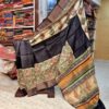 BLOCK PRINT ON ZARI BORDER BISHNUPURI TUSSOR SAREE WITH BLOUSE.