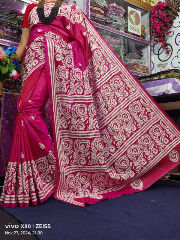 Hand kantha stitch on blended banglore silk saree with bp