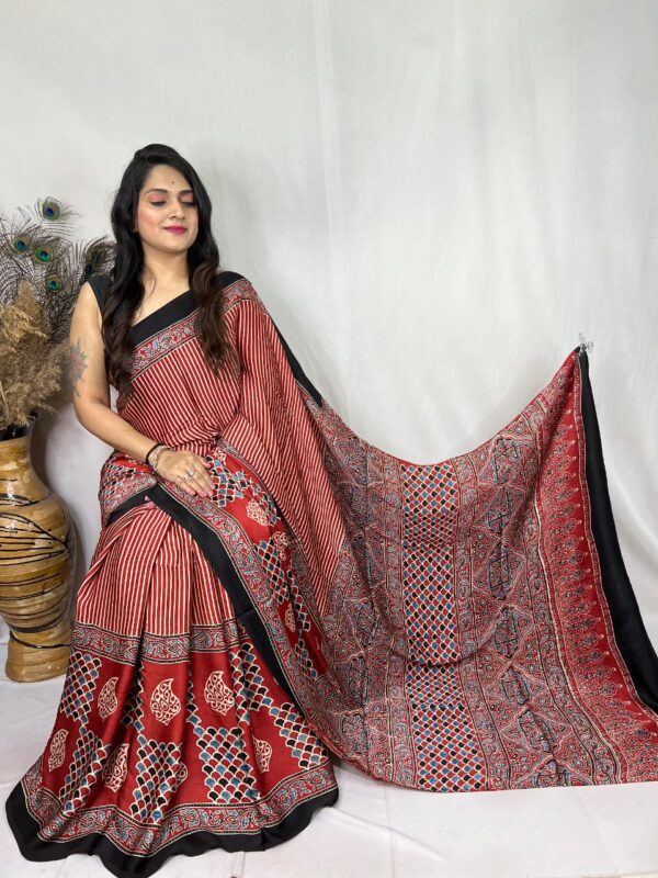 Ajrakh hand block print modal silk sarees