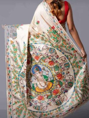 Pure Tasar By Deshi Tasar madhubani hand painting work silk saree with BP