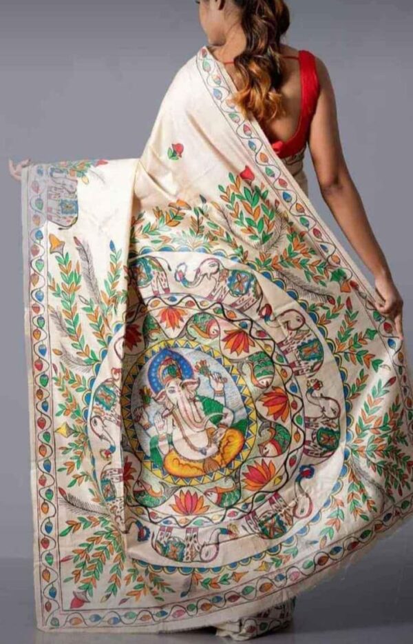Pure Tasar By Deshi Tasar madhubani hand painting work silk saree with BP
