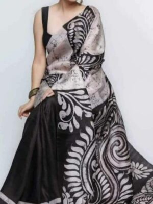 Murshidabad silk hand batik print saree  With BP