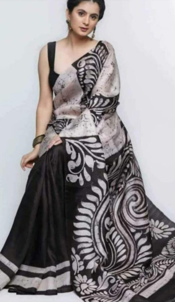 Murshidabad silk hand batik print saree  With BP