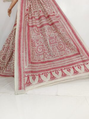 Hand kantha stitch on pure tasar silk saree with bp