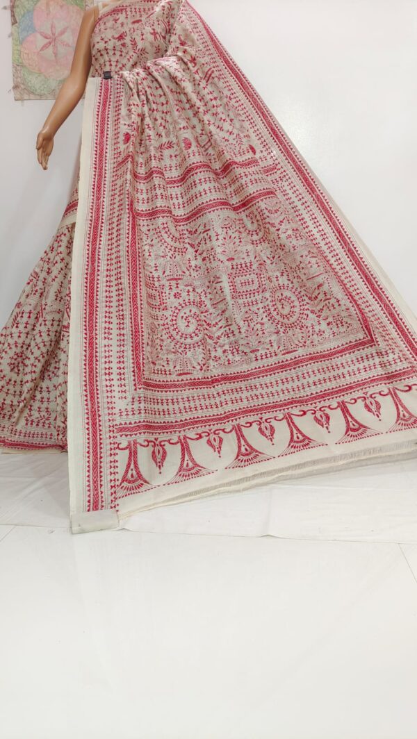 Hand kantha stitch on pure tasar silk saree with bp
