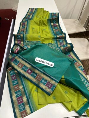 Woven orissa cotton tussar sarees with contrast blouse