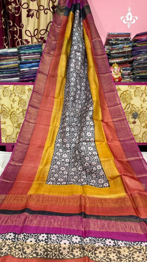 Jari tassar block print sarees