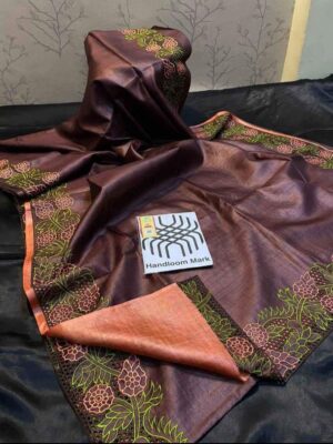 Pure Tasar By Deshi Tasar cutwork silk saree with BP