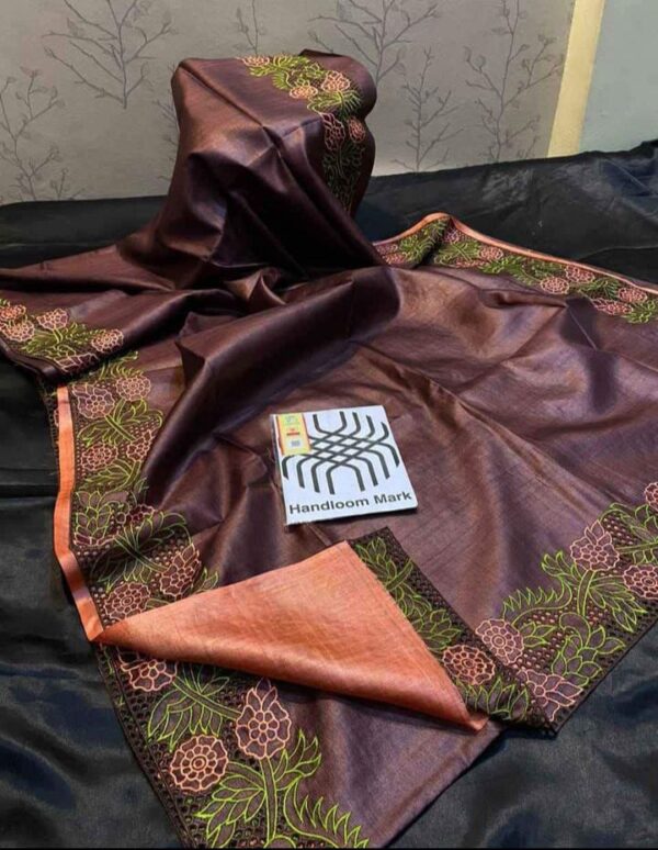 Pure Tasar By Deshi Tasar cutwork silk saree with BP