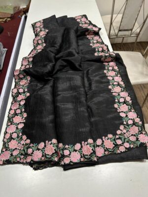 Soft crush tissue sarees with premium resham work cutwork border pallu …