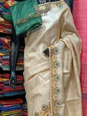 Pure Tasar By Deshi Tasar cutwork silk saree with BP