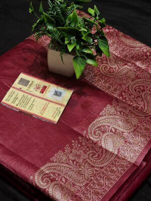 Pure tussar silk alfi & tilfi and body buta work  border design saree with rich pallu and blouse