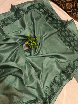 Semi tussar heavy cutwork embroidery allover body buta work design saree with running blouse