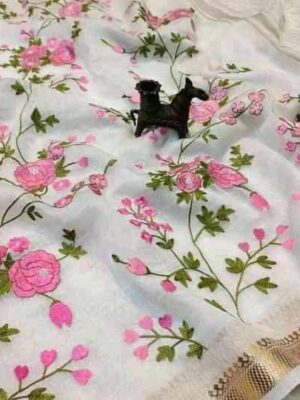 Pure linen silk embroidery 🪡 work silk saree with BP