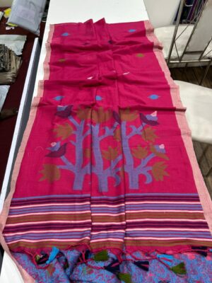 Soft woven linen cotton bengal dhakai jamdani sarees with blouse