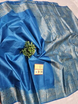 Pure tussar silk alfi & tilfi and body buta work border design saree with rich pallu and blouse