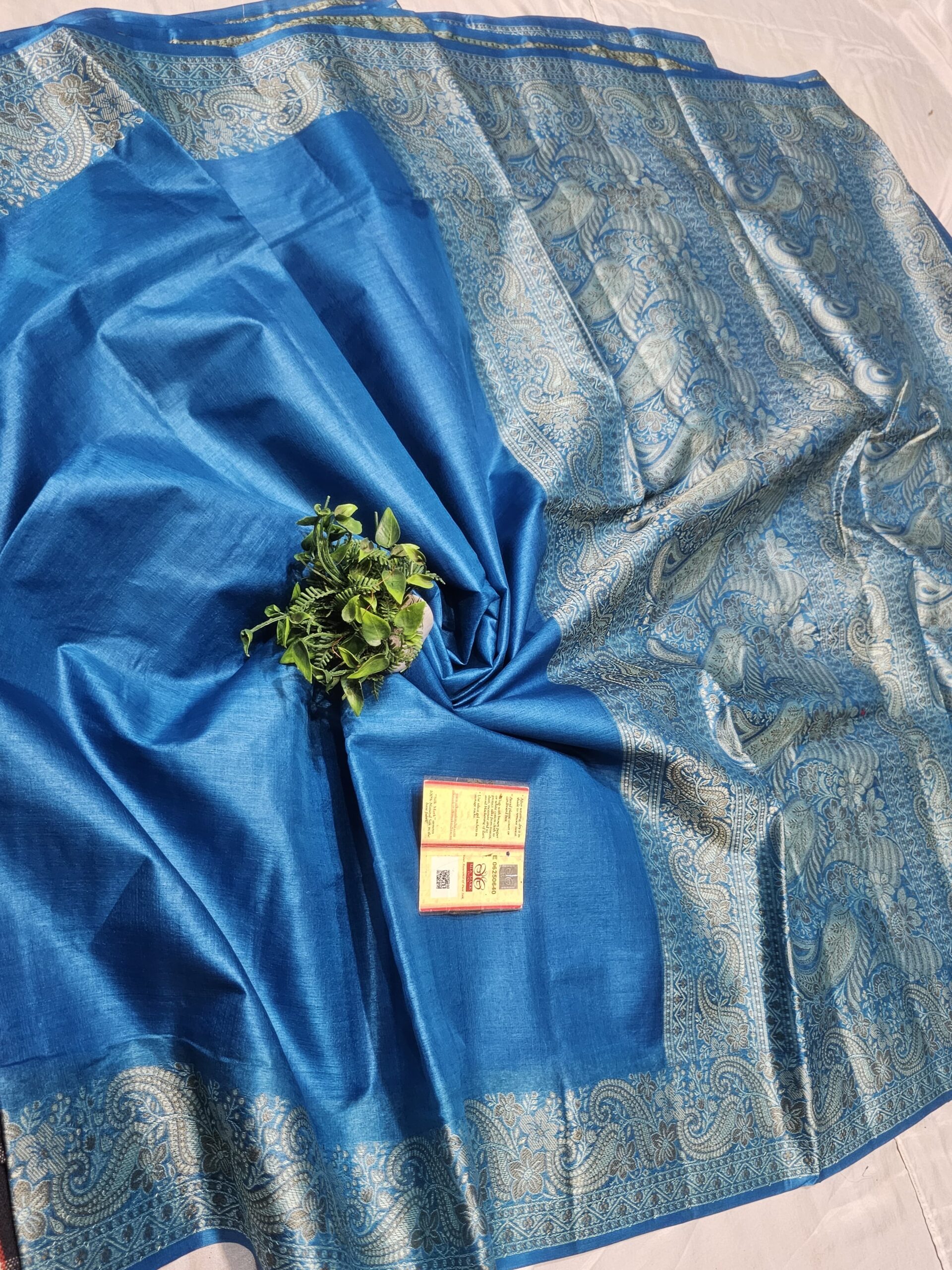 Pure tussar silk alfi & tilfi and body buta work border design saree with rich pallu and blouse