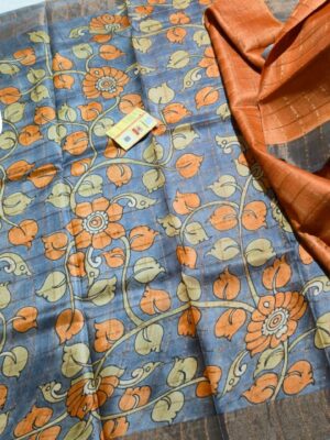 Exclusive collection of Bishnupuri Check Zari Tussar Dye Worked with Hand-Kalamkari Blouse Piece