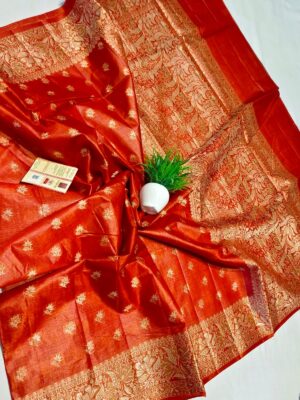 Pure tussar kosa alfi body booti design saree with rich pallu and blouse