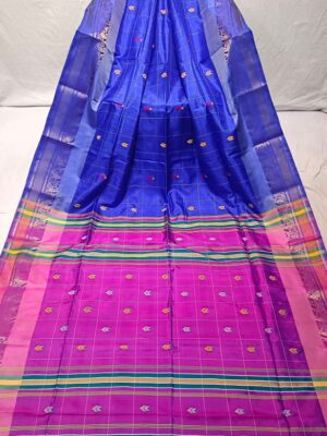 Exclusive Bishnupur Pure Katan Silk Kolakhetra Saree With BP